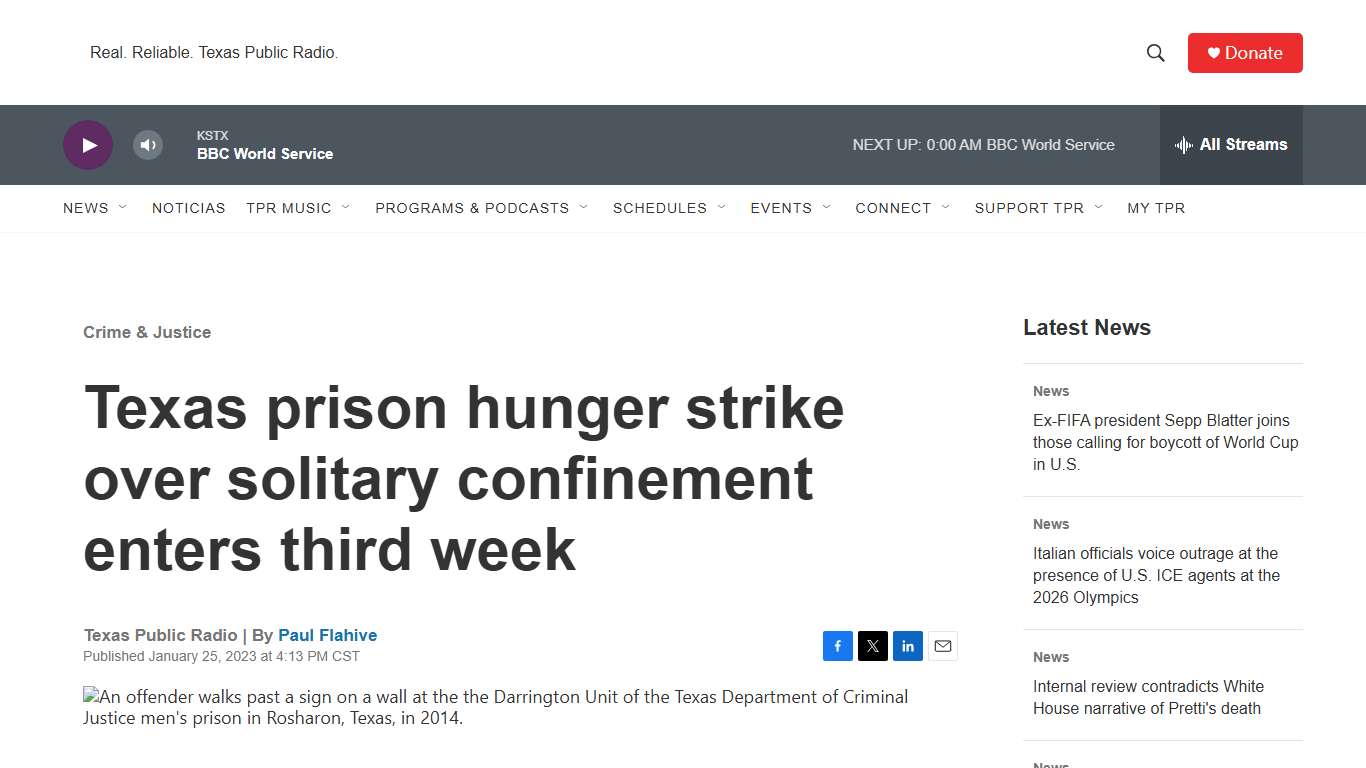 Texas prison hunger strike over solitary confinement enters third week TPR